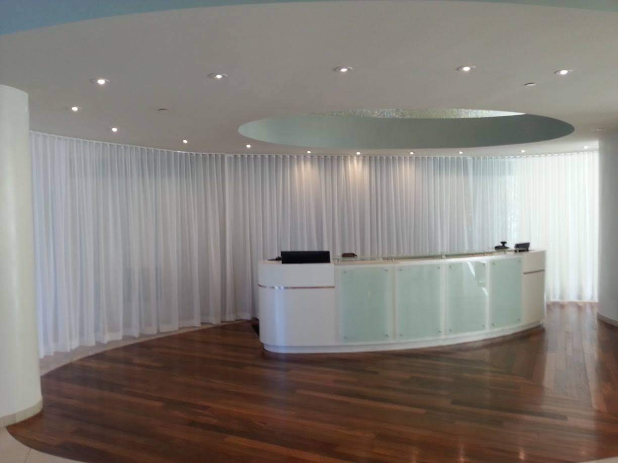 Commercial Project | Condominium Lobby | Custom Ripplefold Curtains | Brown Design Inc.